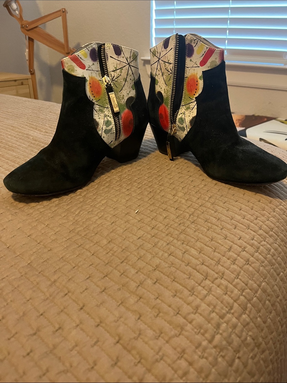 Rare Icon LA Kandinsky Black Suede Ankle Boots with leather lining and artwork